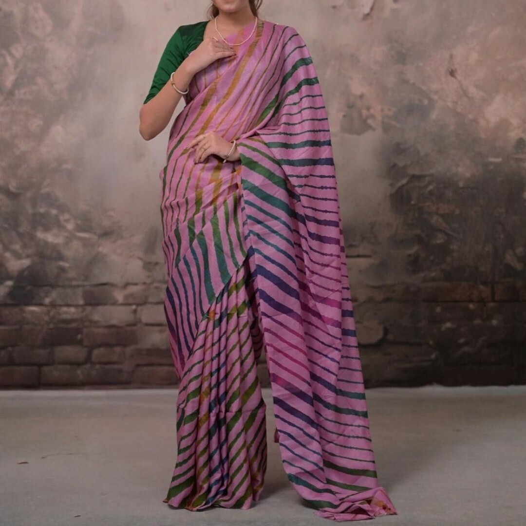 Dhanak - Light Pink Leheriya Saree In Tussar Silk
