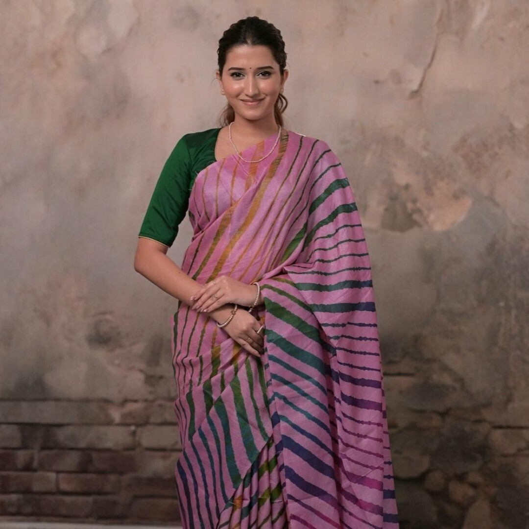 Dhanak - Light Pink Leheriya Saree In Tussar Silk