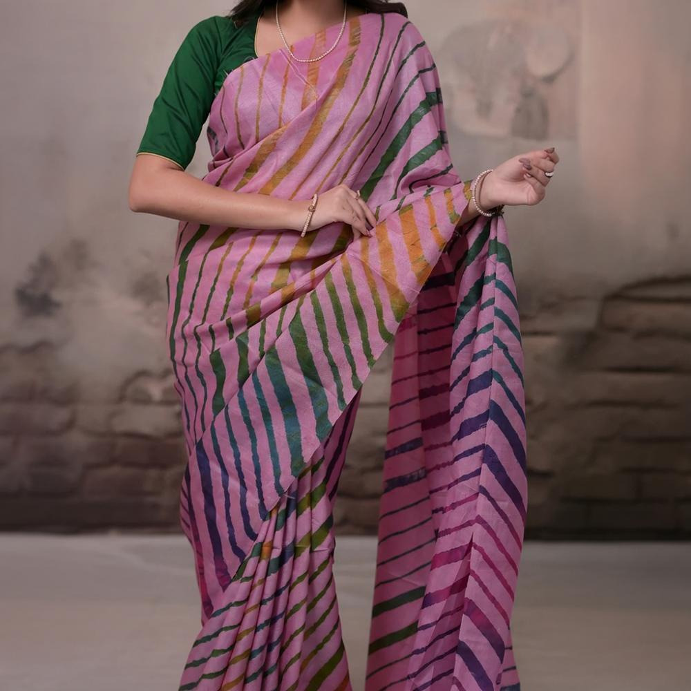 Dhanak - Light Pink Leheriya Saree In Tussar Silk