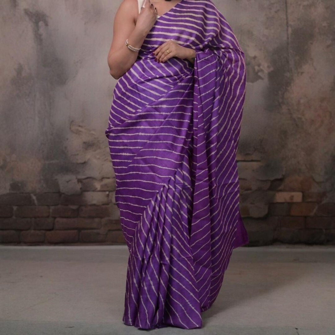 Dhanak - Purple Beige Leheriya Saree In Tussar Silk