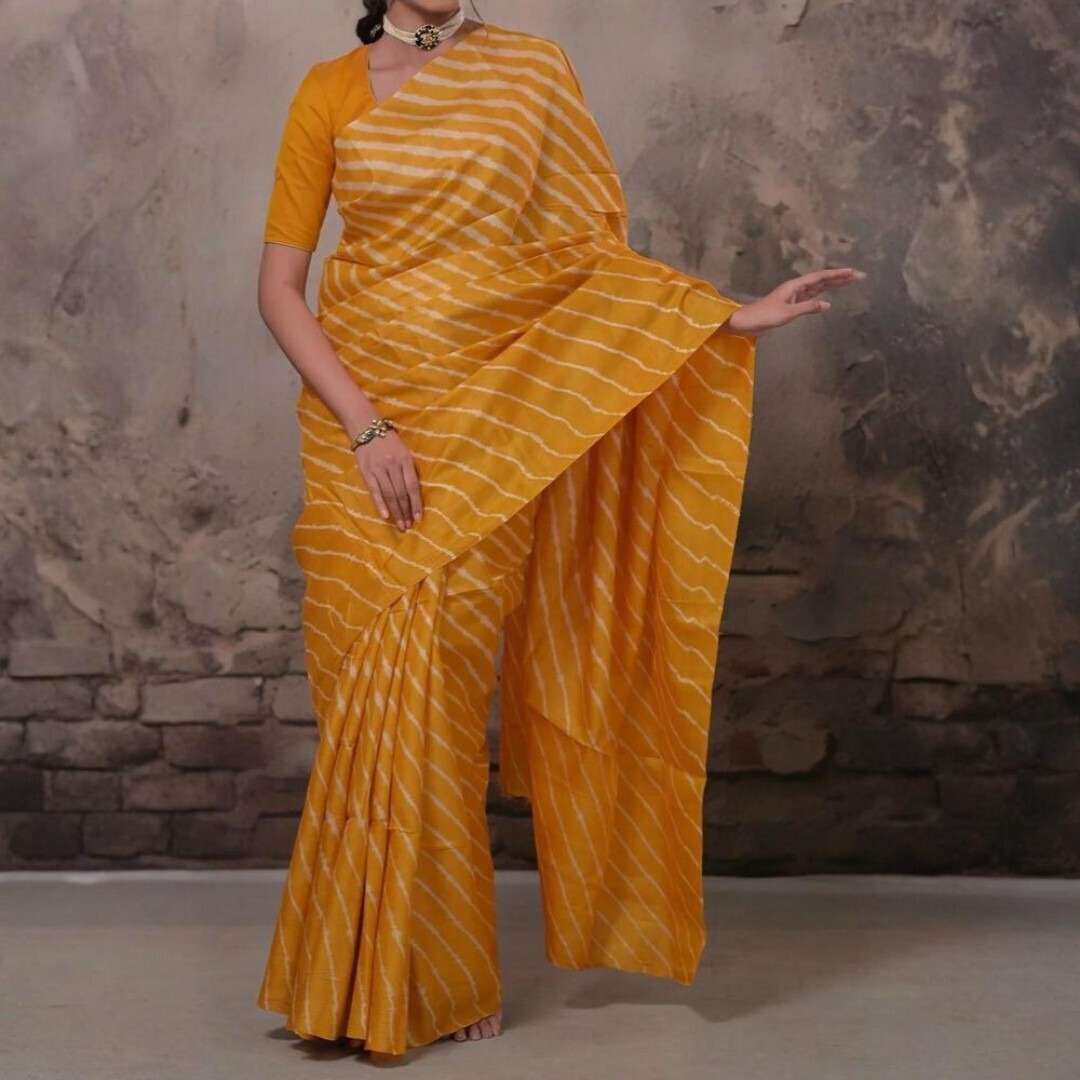 Dhanak - Turmeric Yellow Leheriya Saree In Tussar Silk