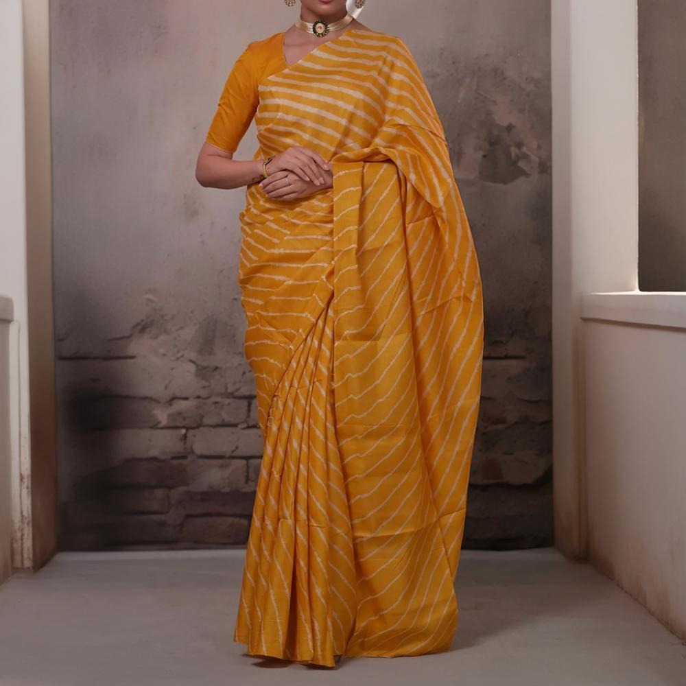 Dhanak - Turmeric Yellow Leheriya Saree In Tussar Silk