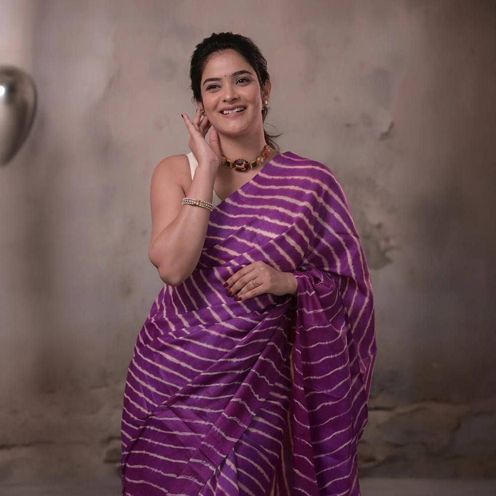 Dhanak - Magenta Leheriya Saree In Tussar Silk