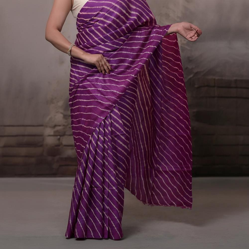 Dhanak - Magenta Leheriya Saree In Tussar Silk