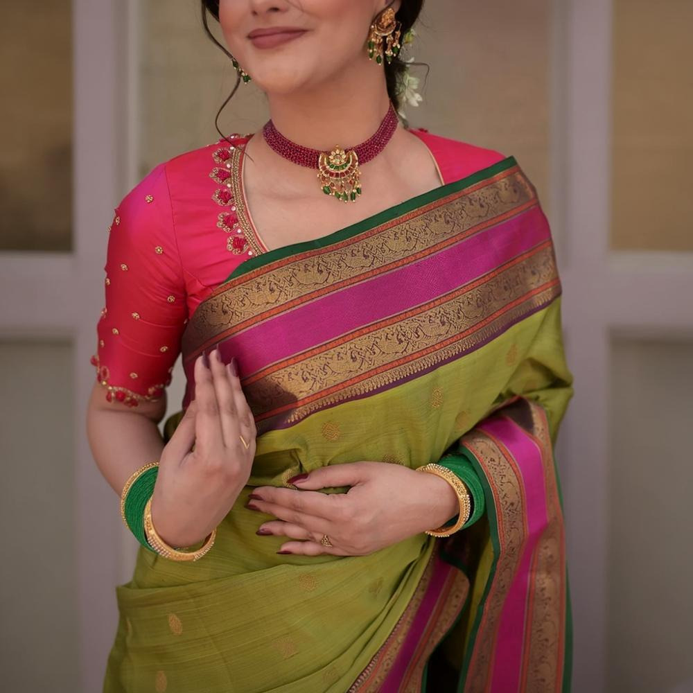 Eevara Pista Green Kancheevaram Heirloom Silk Saree