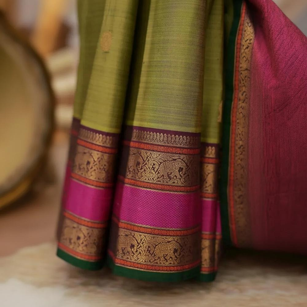 Eevara Pista Green Kancheevaram Heirloom Silk Saree
