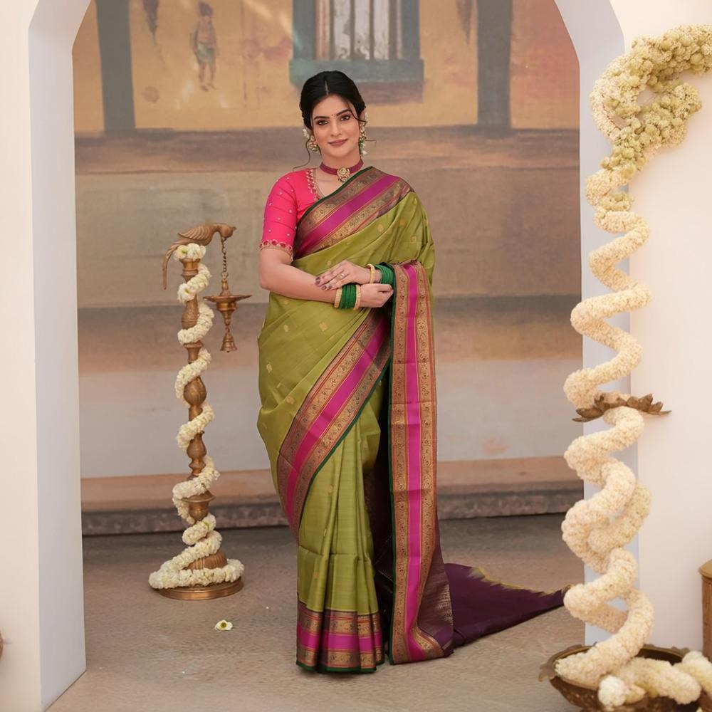 Eevara Pista Green Kancheevaram Heirloom Silk Saree