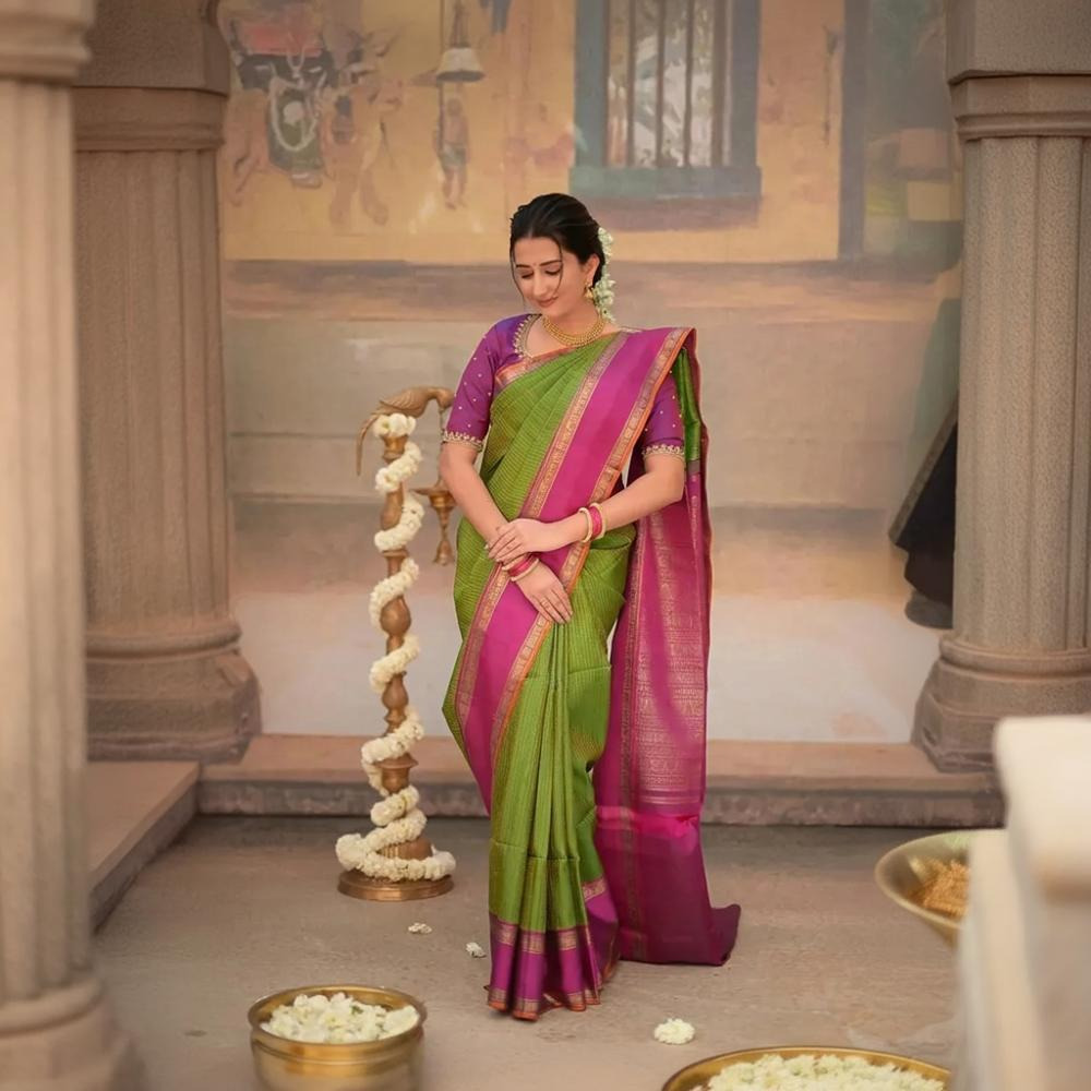 Eevara Green Magenta Kancheevaram Heirloom Silk Saree