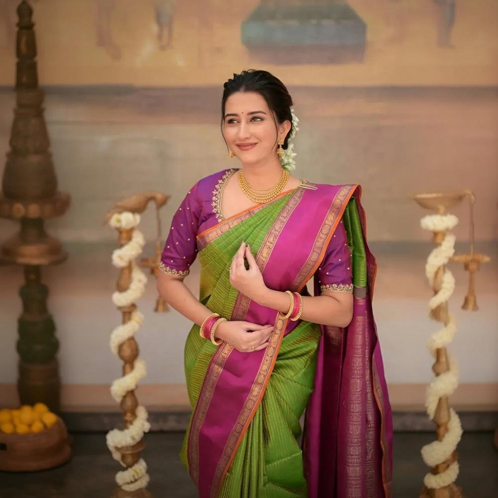 Eevara Green Magenta Kancheevaram Heirloom Silk Saree