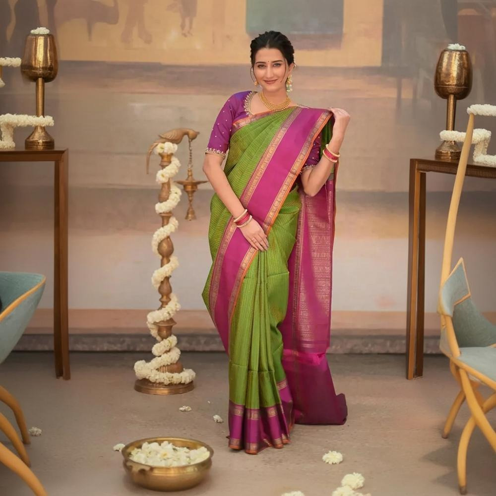 Eevara Green Magenta Kancheevaram Heirloom Silk Saree