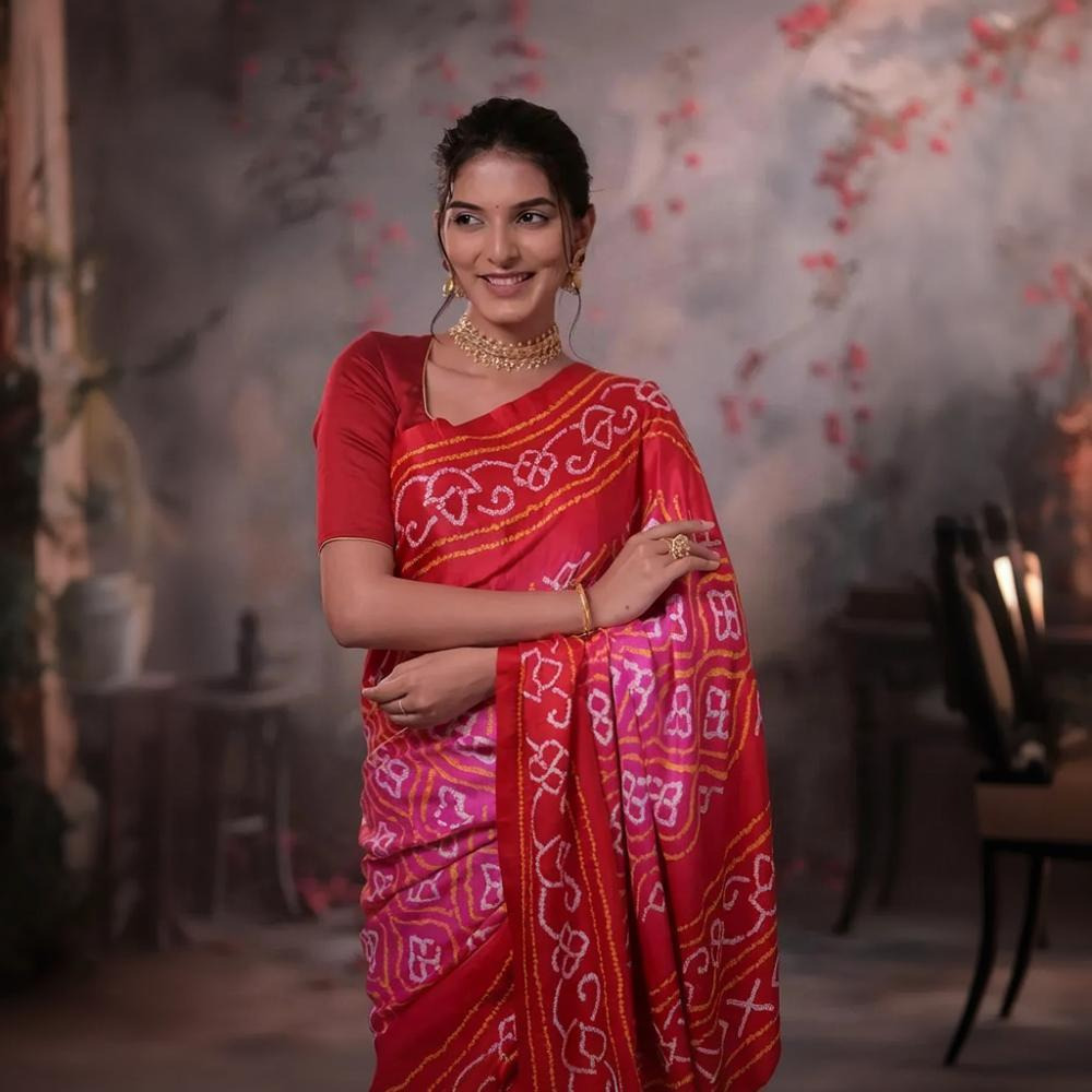 Pink Handcrafted Bandhani Gajji Silk Saree