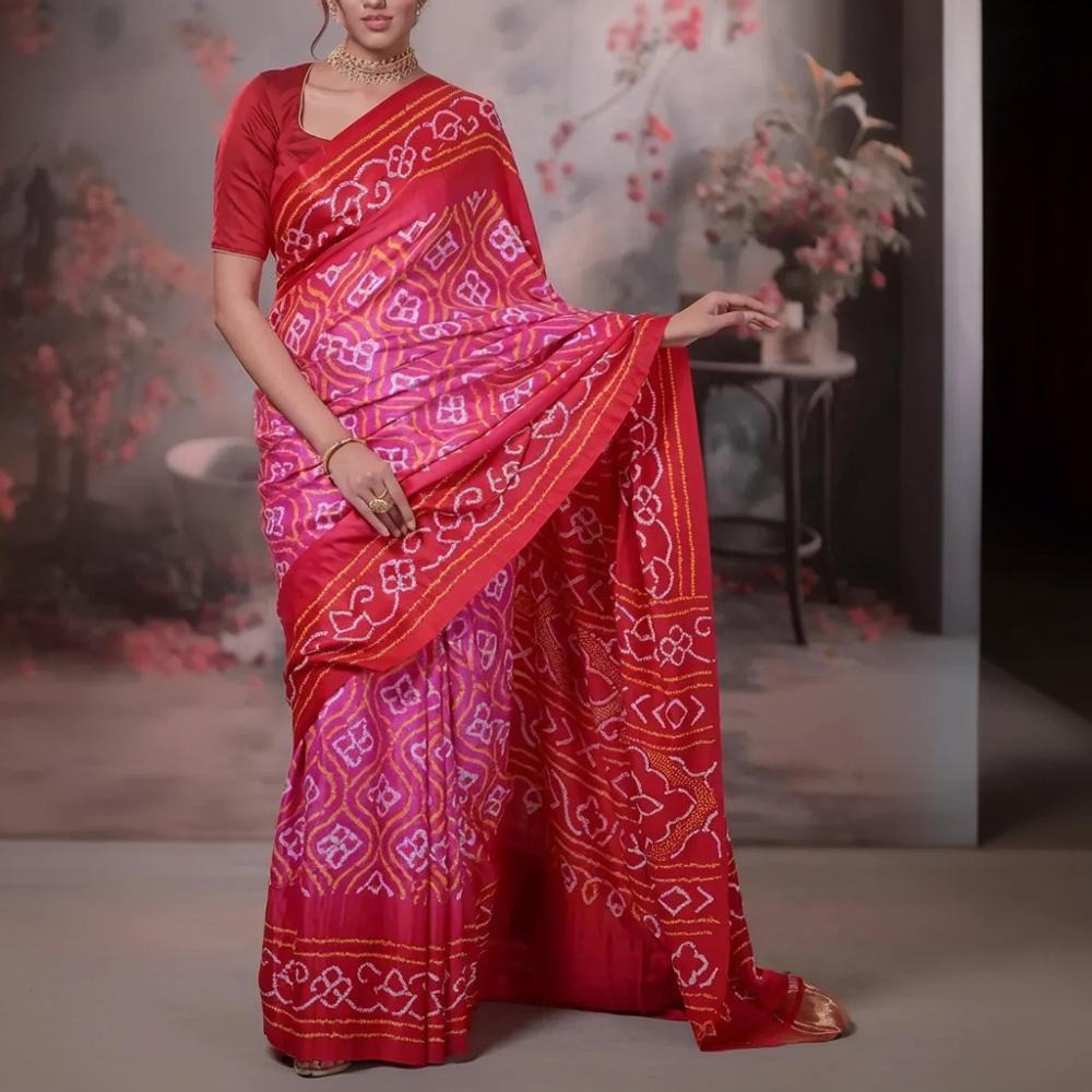 Pink Handcrafted Bandhani Gajji Silk Saree