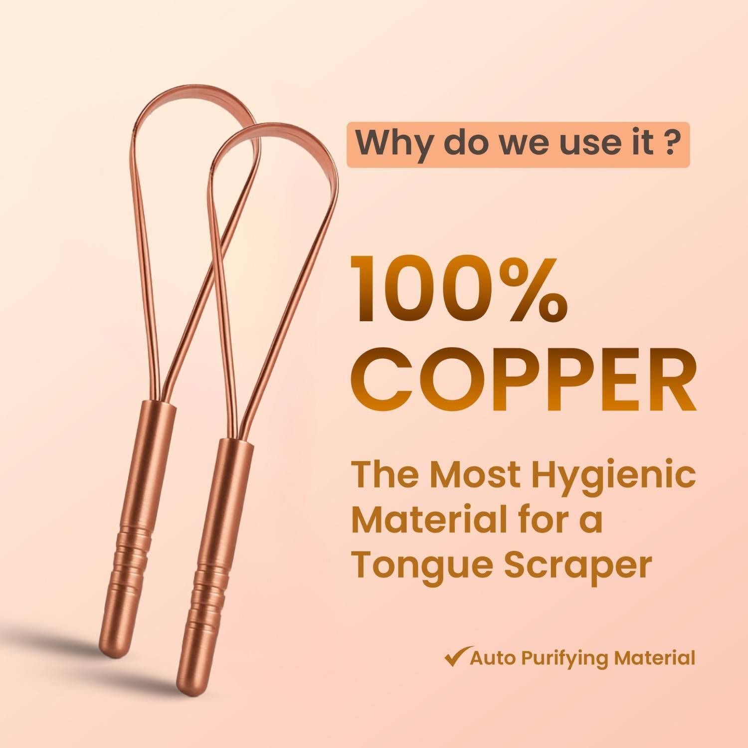 PUREXA Q Shape Copper Tongue Cleaner Pack of 2 | 100% Pure Copper Tongue Scraper with Ergonomic Handle | Fresh Breath & Daily Oral Hygiene Cleaner
