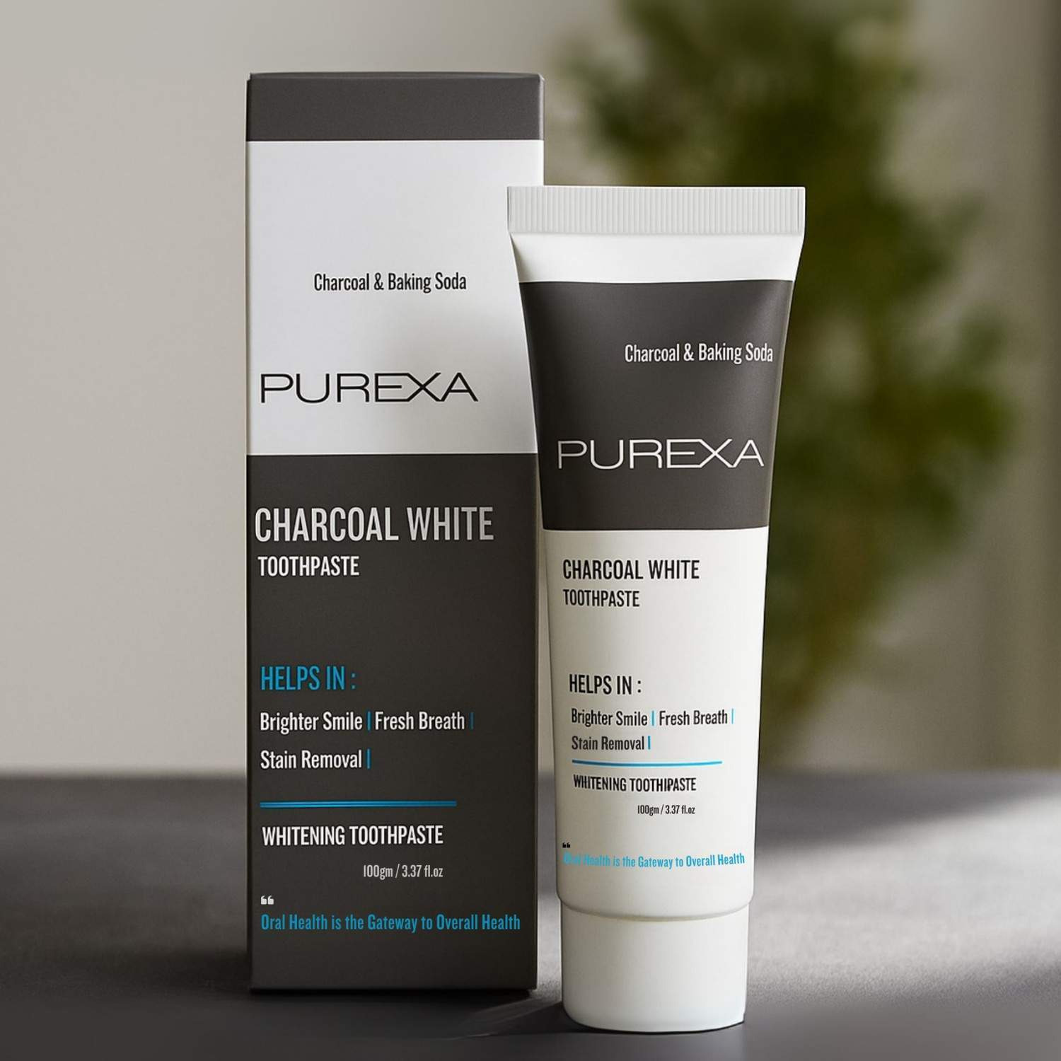 PUREXA Charcoal White Toothpaste Pack of 2 | Dual Whitening Combo | Activated Charcoal Teeth Cleaner for Stain Removal, Fresh Breath & Detox | Natural, Fluoride-Free, Enamel-Friendly Formula for Brighter & Healthier Smiles