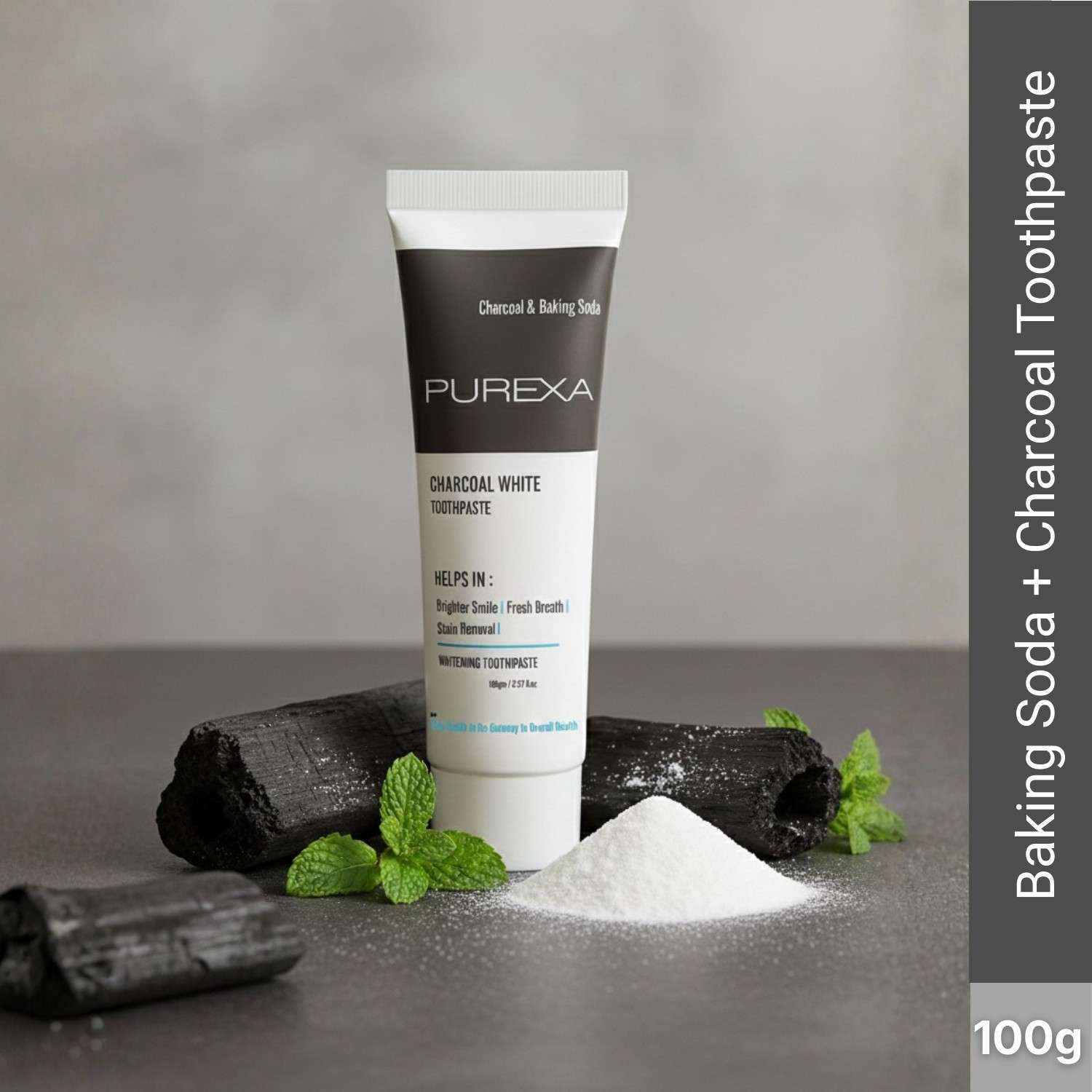 PUREXA Charcoal White Toothpaste Pack of 2 | Dual Whitening Combo | Activated Charcoal Teeth Cleaner for Stain Removal, Fresh Breath & Detox | Natural, Fluoride-Free, Enamel-Friendly Formula for Brighter & Healthier Smiles
