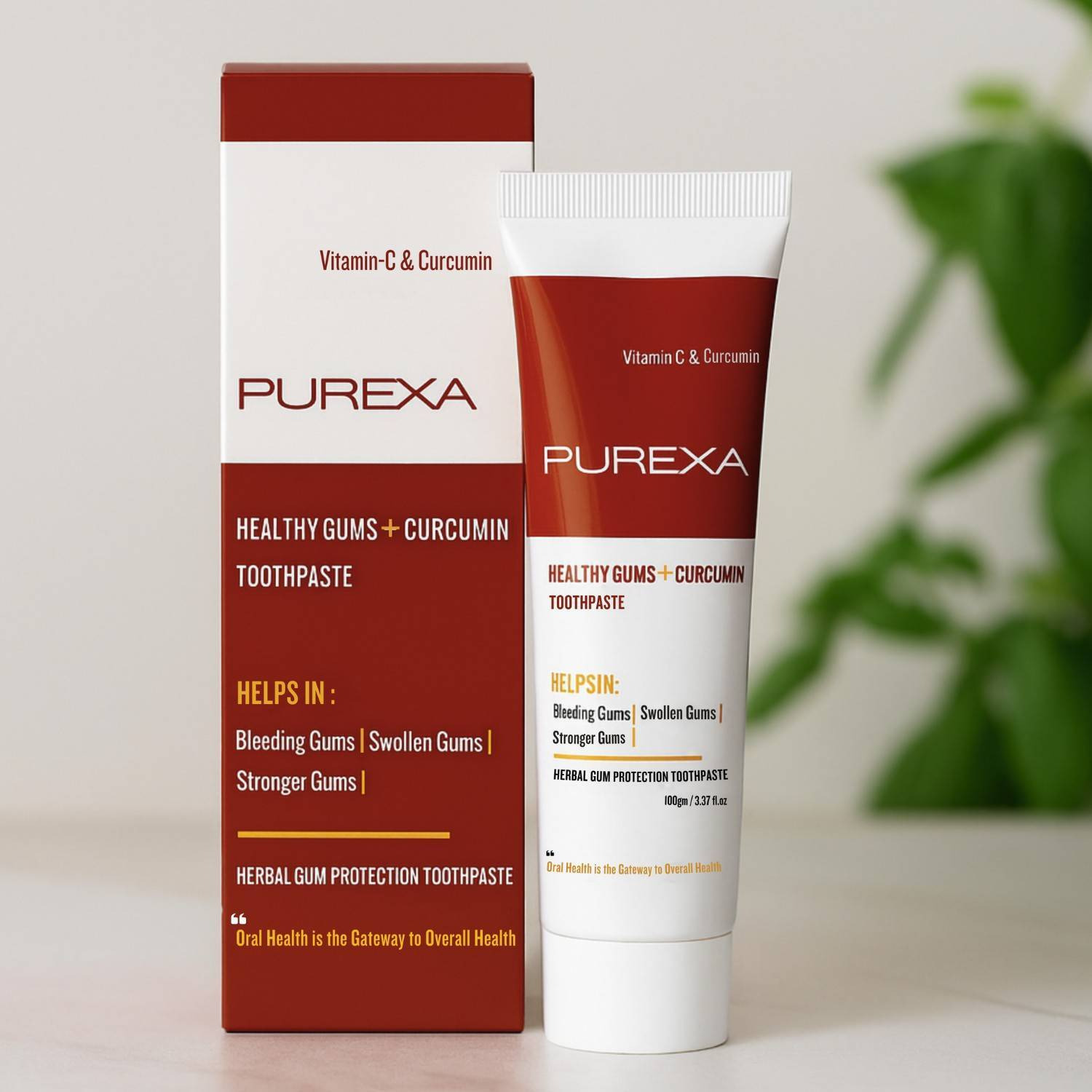 PUREXA Healthy Gums Herbal Toothpaste 100g with Bamboo Toothbrush Pack of 2 | Curcumin & Vitamin C Gum Care | Eco-Friendly BPA Free Soft Bristles Oral Care Combo