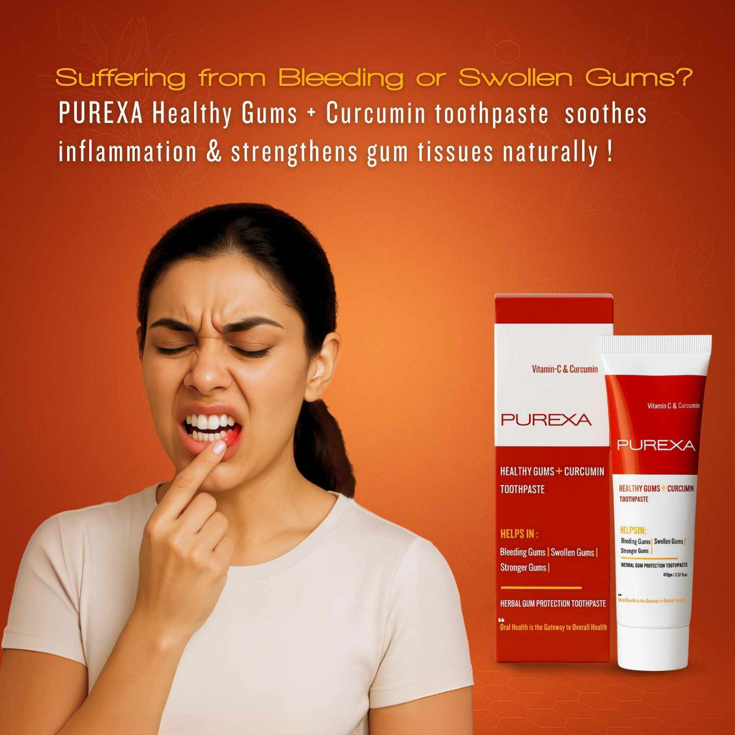 PUREXA Healthy Gums Herbal Toothpaste 100g with Bamboo Toothbrush Pack of 2 | Curcumin & Vitamin C Gum Care | Eco-Friendly BPA Free Soft Bristles Oral Care Combo
