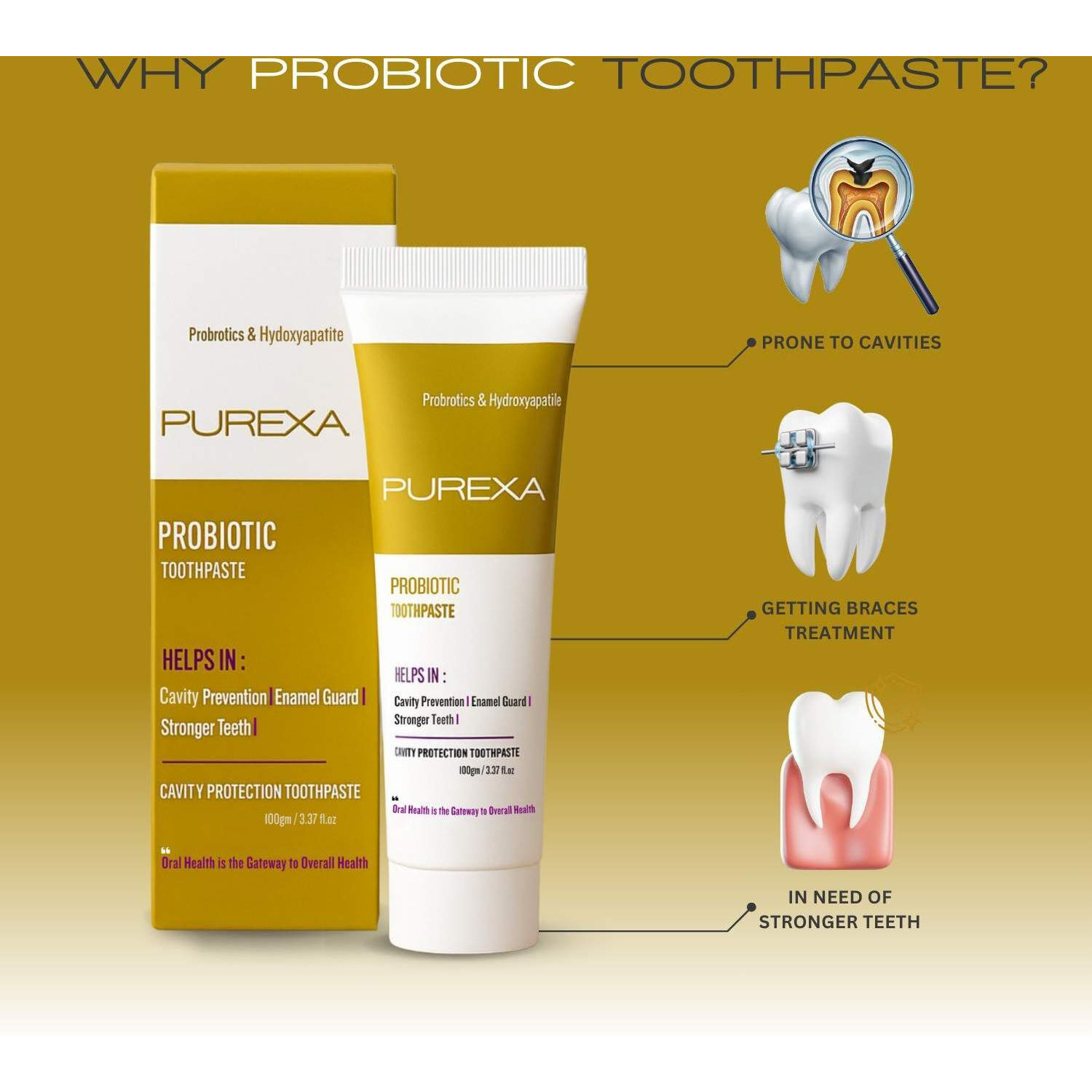 PUREXA Probiotic Toothpaste 100g with Bamboo Toothbrush Pack of 2 | Oral Microbiome Support & Plaque Care | Eco-Friendly BPA Free Soft Bristles Oral Care Combo