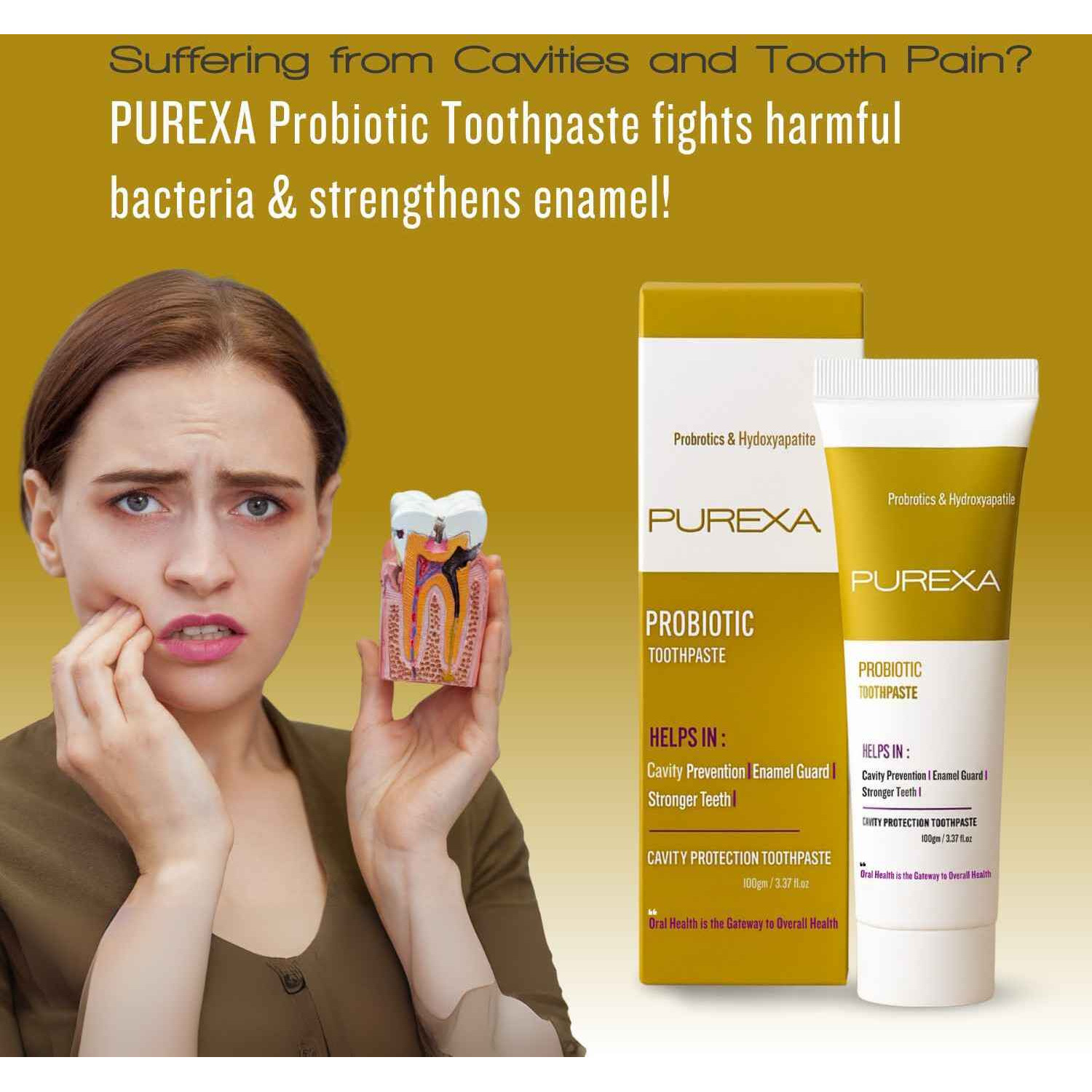 PUREXA Probiotic Toothpaste 100g with Bamboo Toothbrush Pack of 2 | Oral Microbiome Support & Plaque Care | Eco-Friendly BPA Free Soft Bristles Oral Care Combo