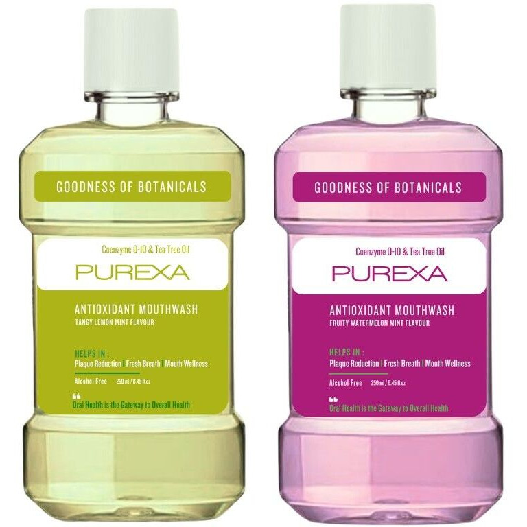 PUREXA Lemon Mint & Watermelon Mint Antioxidant Mouthwash Combo 250ml Each | Alcohol Free Oral Rinse with Aloe Vera, Tea Tree Oil & Peppermint Oil | Fresh Breath & Plaque Care