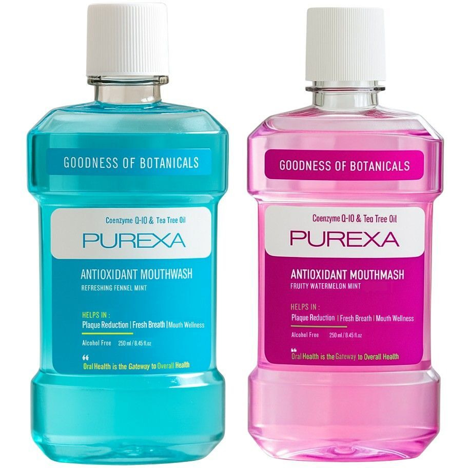 PUREXA Watermelon Mint & Fennel Mint Antioxidant Mouthwash Combo 250ml Each | Alcohol Free Oral Rinse with Tea Tree Oil & Peppermint Oil | Fresh Breath & Plaque Care