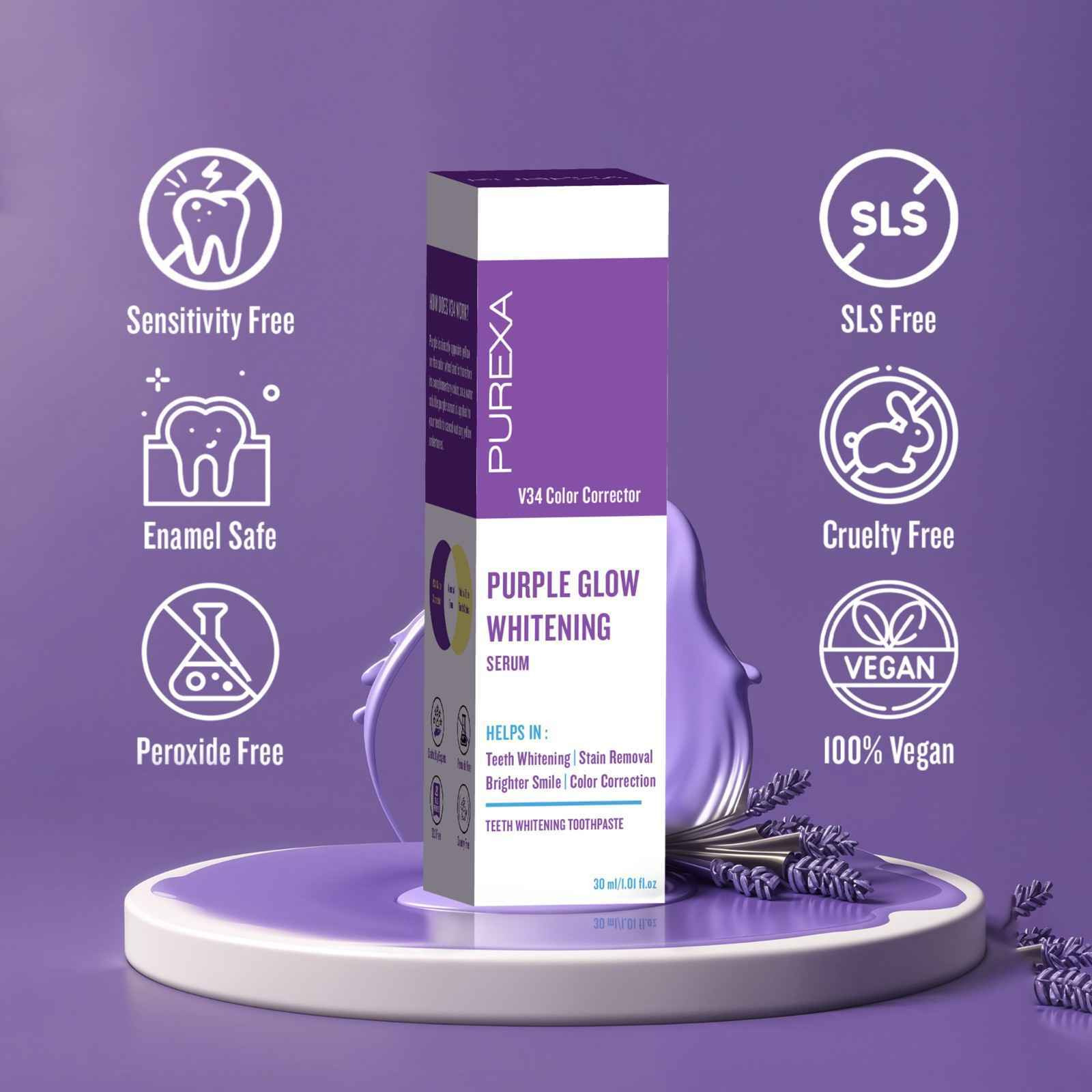 PUREXA Purple Whitening Serum Toothpaste 30ml with Bamboo Toothbrush Pack of 2 | V34 Color Corrector & Nano Hydroxyapatite | Eco-Friendly Oral Care Combo