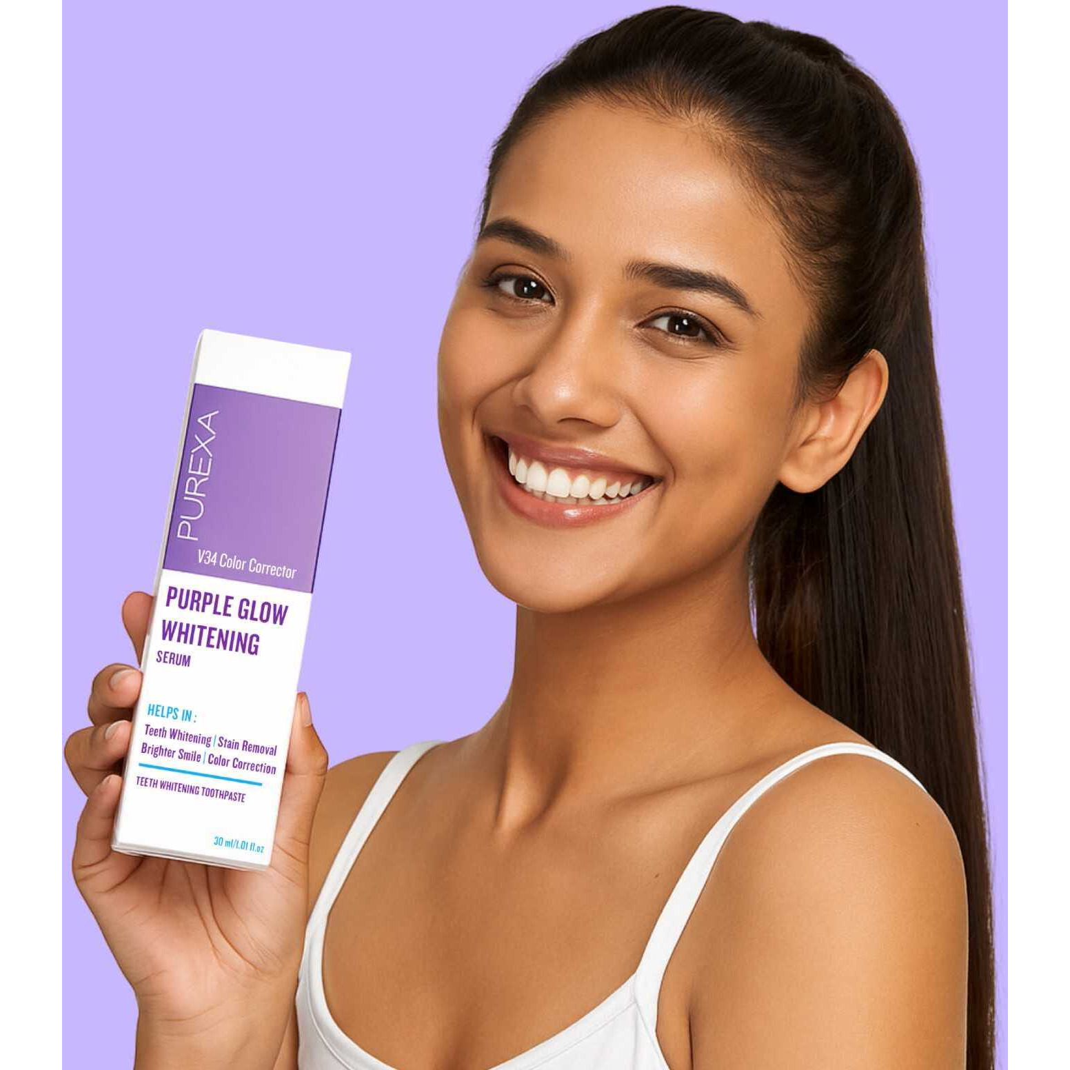 PUREXA Purple Whitening Serum Toothpaste 30ml with Bamboo Toothbrush Pack of 2 | V34 Color Corrector & Nano Hydroxyapatite | Eco-Friendly Oral Care Combo