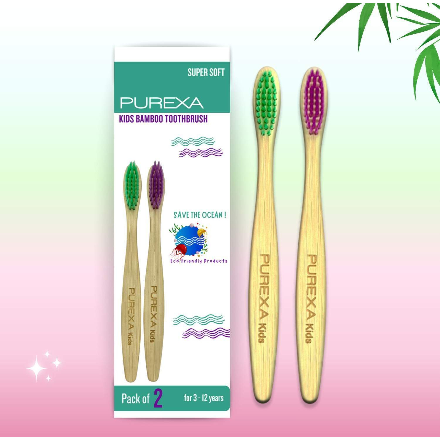 PUREXA Bamboo Toothbrush Pack of 4 with Kids Bamboo Toothbrush Pack of 4 | Activated Charcoal Soft Bristles | Eco-Friendly Biodegradable Family Oral Care Combo