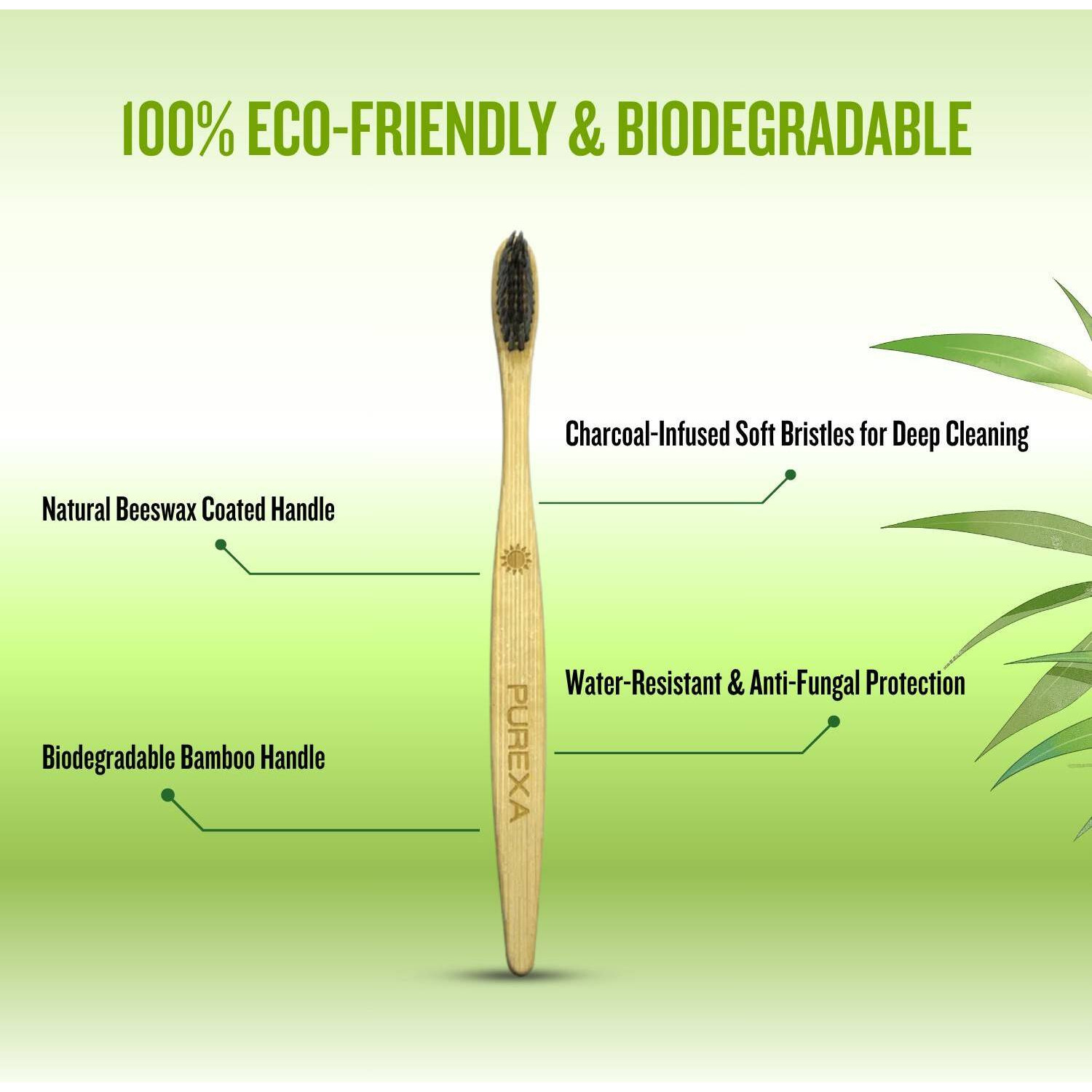 PUREXA Bamboo Toothbrush Pack of 4 with Kids Bamboo Toothbrush Pack of 4 | Activated Charcoal Soft Bristles | Eco-Friendly Biodegradable Family Oral Care Combo