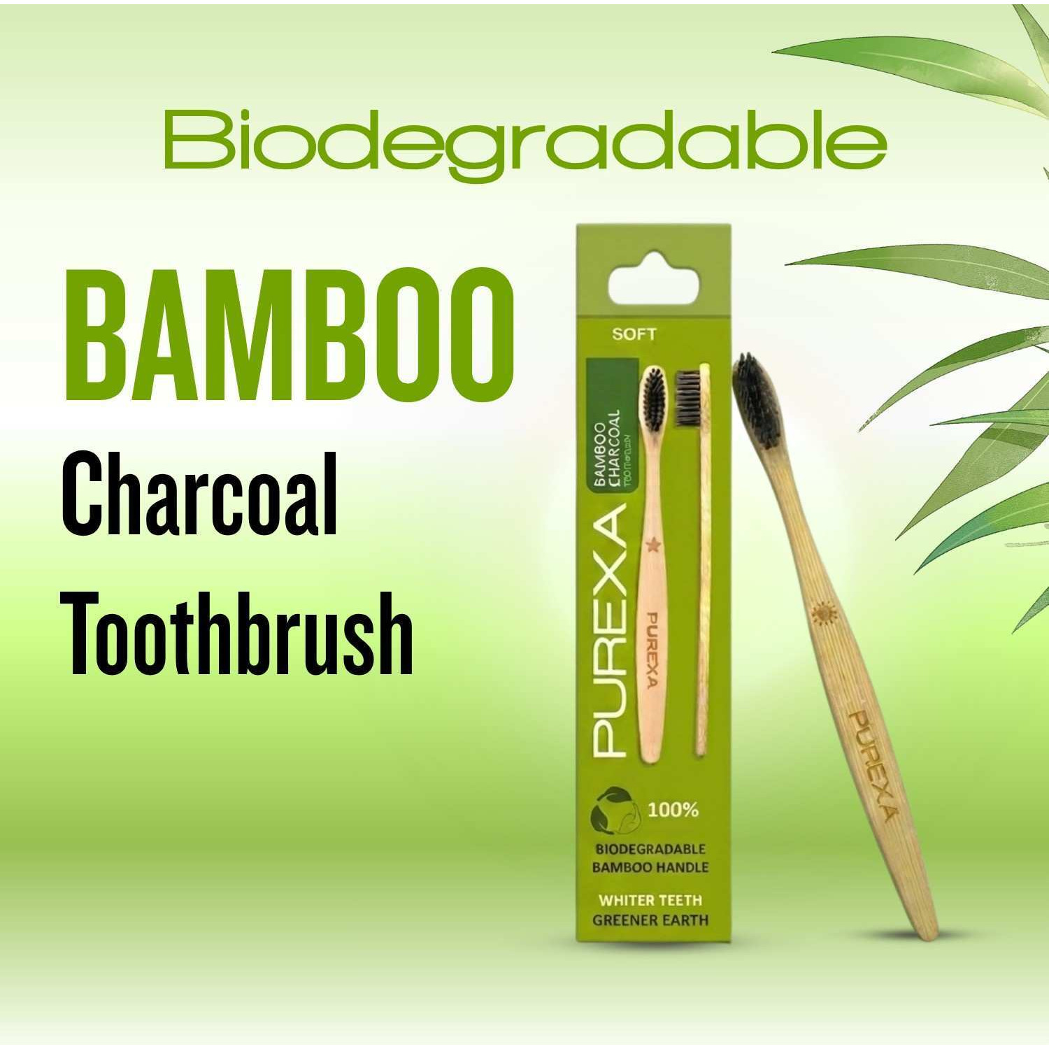PUREXA Bamboo Toothbrush Pack of 4 with Kids Bamboo Toothbrush Pack of 4 | Activated Charcoal Soft Bristles | Eco-Friendly Biodegradable Family Oral Care Combo