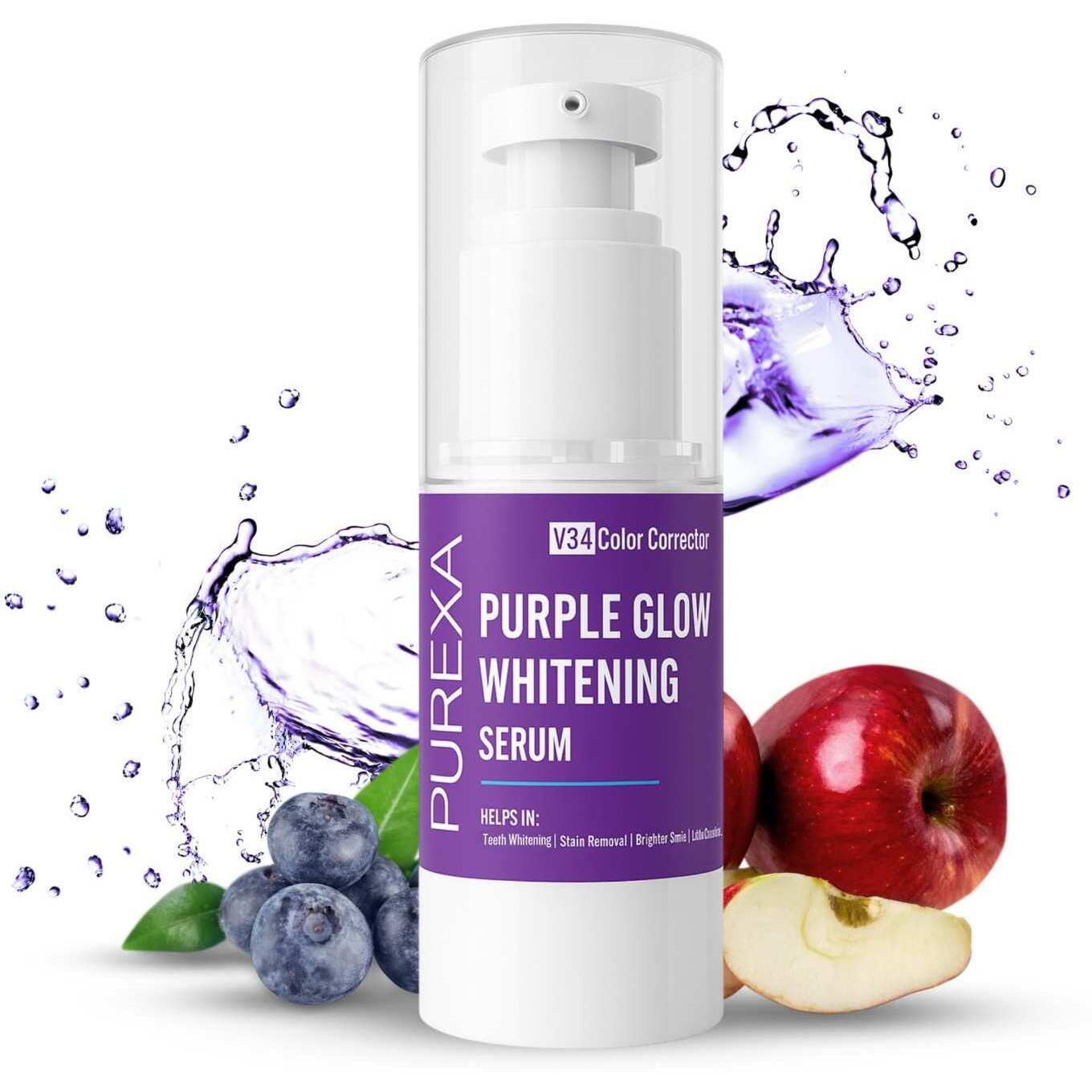 PUREXA Mini Whitening Kit | Purple Whitening Serum 30ml, V34 Whitening Strips & Bamboo Toothbrush | PAP+, Nano Hydroxyapatite & Color Correcting Oral Care Combo