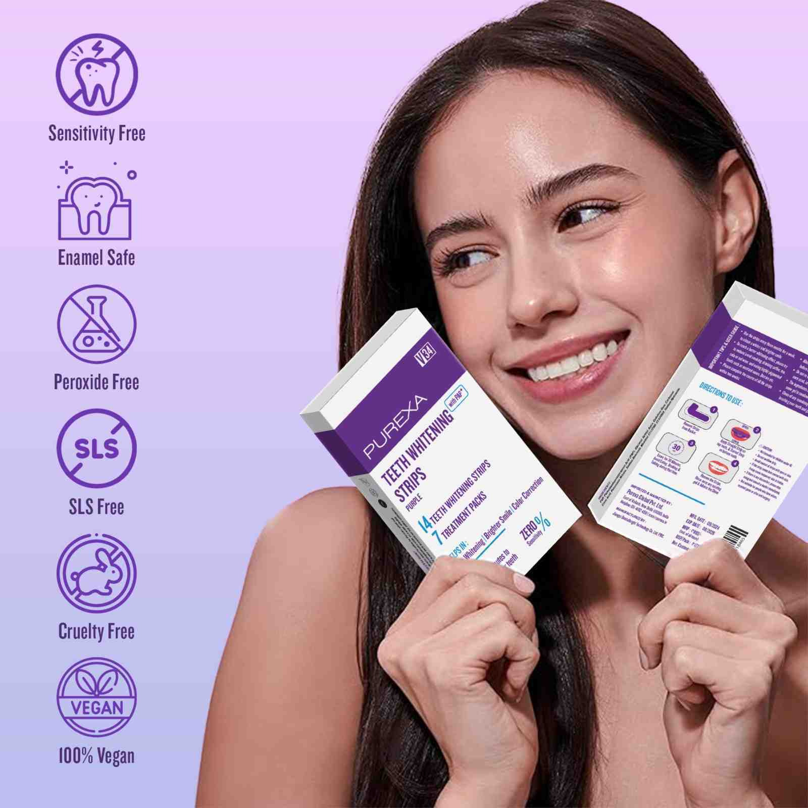 PUREXA Mini Whitening Kit | Purple Whitening Serum 30ml, V34 Whitening Strips & Bamboo Toothbrush | PAP+, Nano Hydroxyapatite & Color Correcting Oral Care Combo