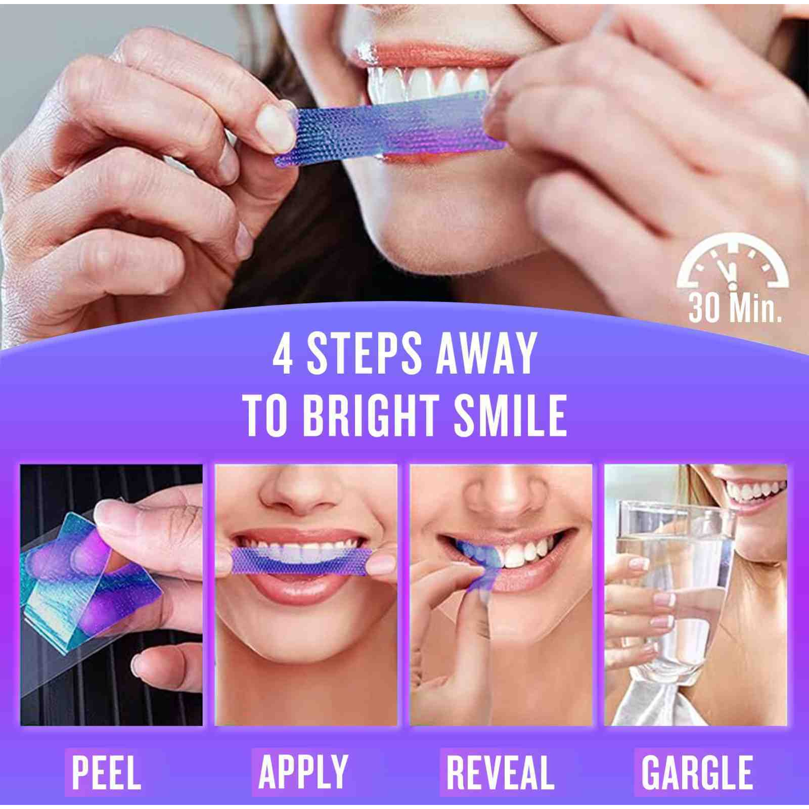 PUREXA Mini Whitening Kit | Purple Whitening Serum 30ml, V34 Whitening Strips & Bamboo Toothbrush | PAP+, Nano Hydroxyapatite & Color Correcting Oral Care Combo