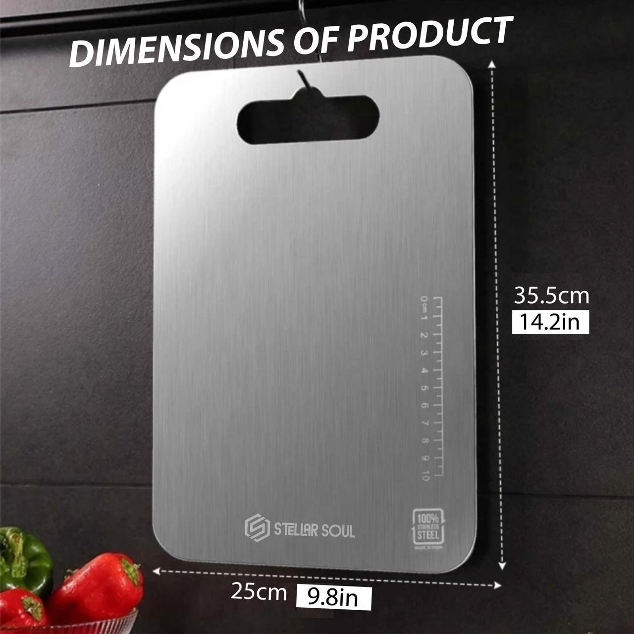 Stellar Soul Premium 304 Stainless Steel Chopping Board 35.5 x 25 cm