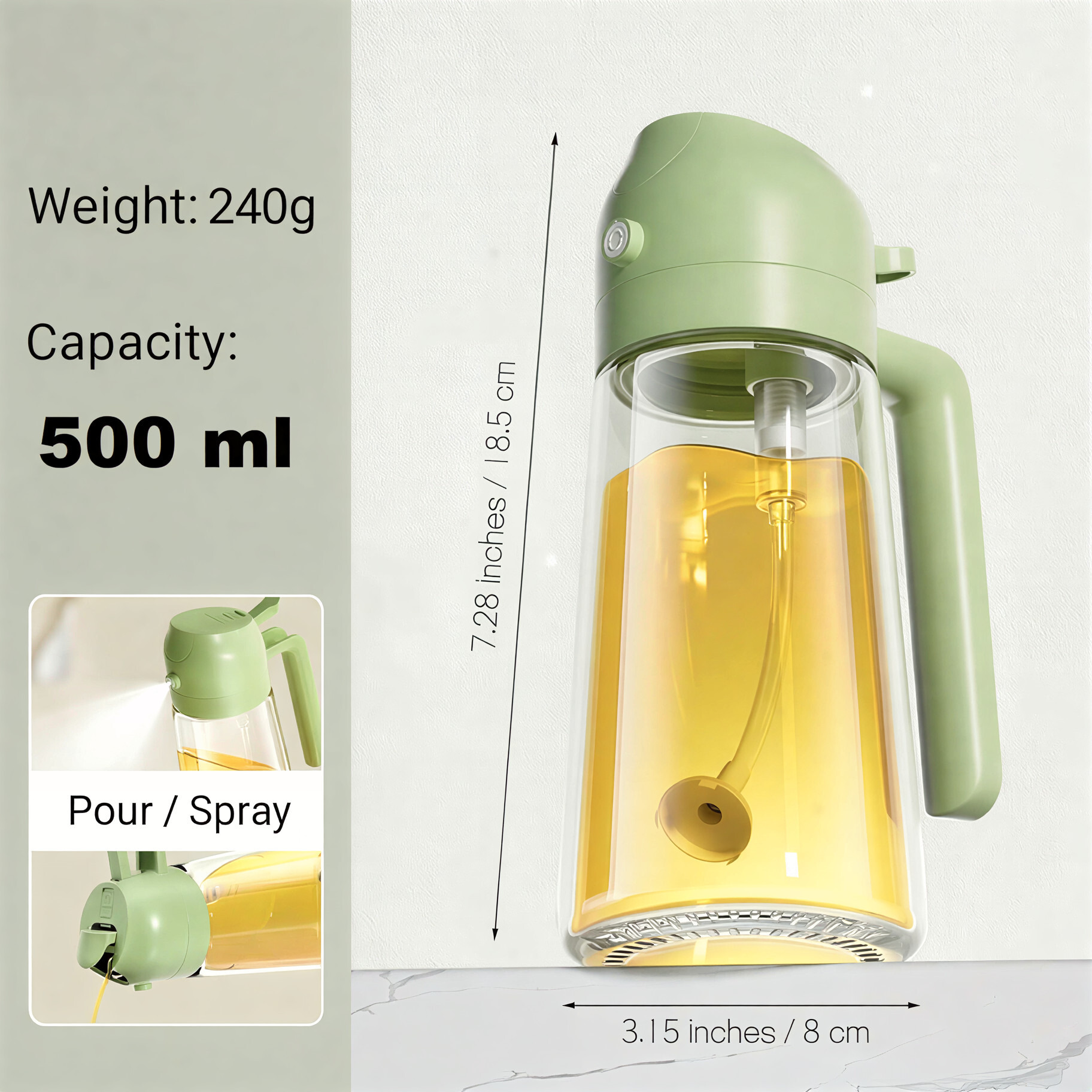 Stellar Soul 2 in 1 Glass Oil Sprayer Bottle & Oil Dispenser 500 ml