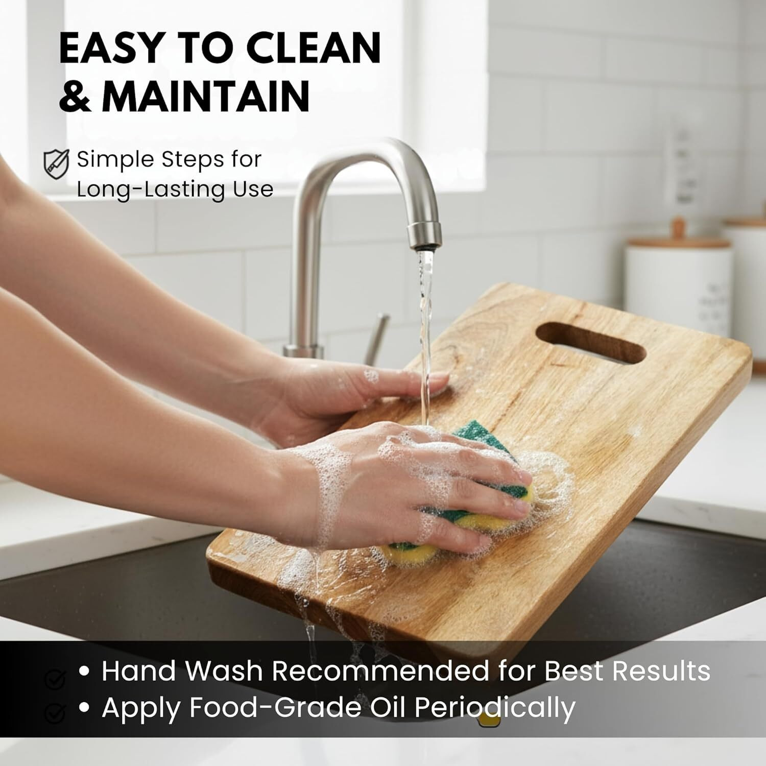 Stellar Soul Wooden Chopping Board with Handle, Natural Solid Wood Cutting Board for Kitchen, Durable Knife-Friendly Cutting Surface for Vegetables, Fruits & Meat, Easy Grip & Hanging Loop