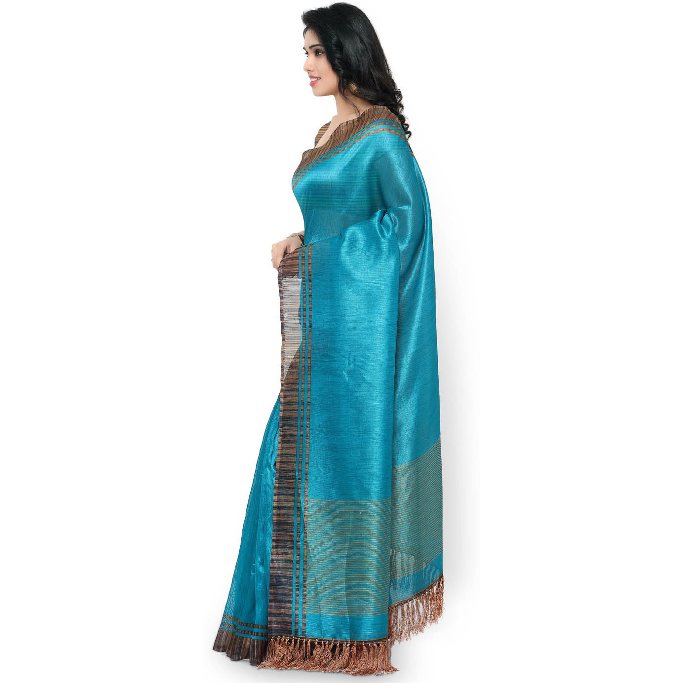 Rajnandini Teal Blue Tussar Silk Plain Traditional Saree