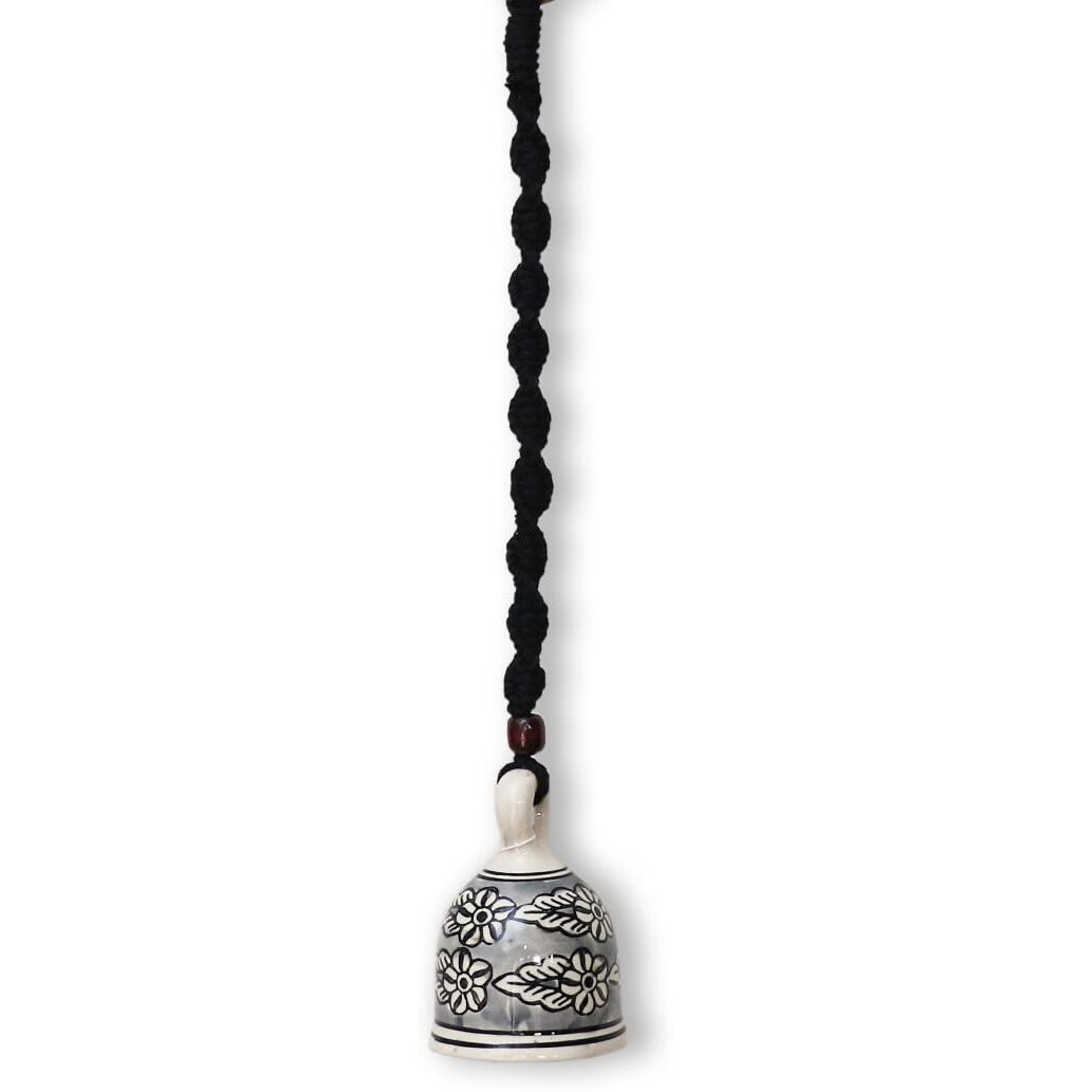 Gathari Macrame Ceramic Bells Bohemian Home Wall Dcor Handmade Home Wall Decor,Decorate Your Room, Home Decor Item for Room (Black, Single)