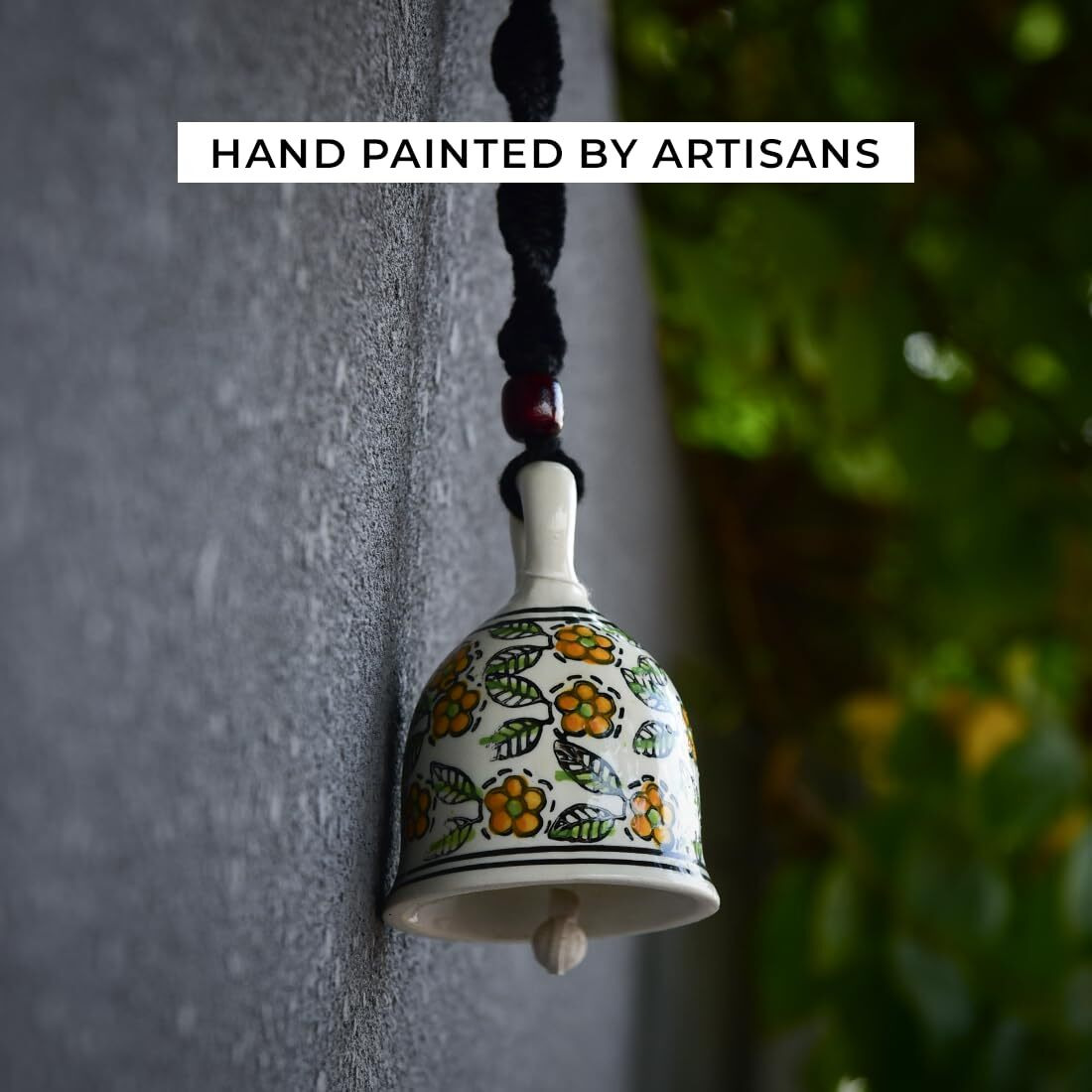 Gathari Macrame Ceramic Bells Bohemian Home Wall Dcor Handmade Home Wall Decor,Decorate Your Room, Home Decor Item for Room (Black, Single)