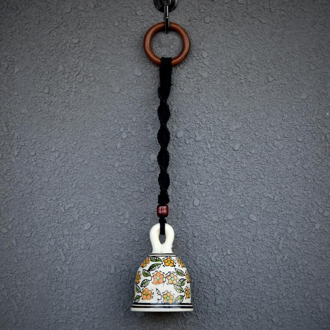 Gathari Macrame Ceramic Bells Bohemian Home Wall Dcor Handmade Home Wall Decor,Decorate Your Room, Home Decor Item for Room (Black, Single)