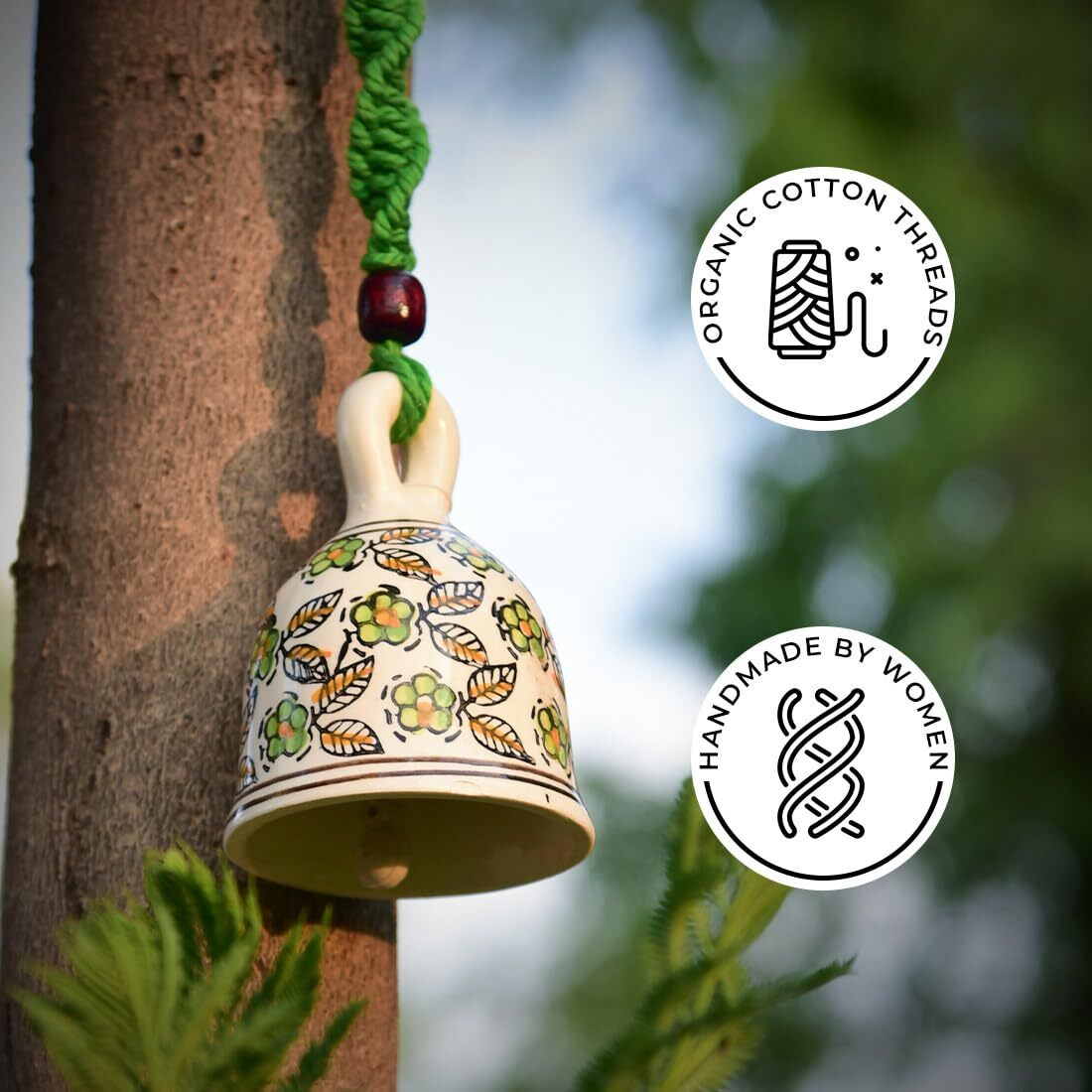 Gathari Macrame Ceramic Bells Bohemian Home Wall Dcor Handmade Home Wall Decor,Decorate Your Room, Home Decor Item for Room (Green, Single)