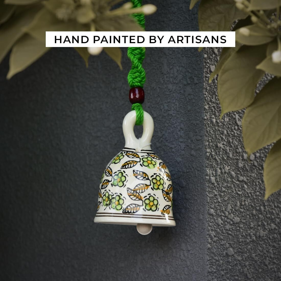 Gathari Macrame Ceramic Bells Bohemian Home Wall Dcor Handmade Home Wall Decor,Decorate Your Room, Home Decor Item for Room (Green, Single)