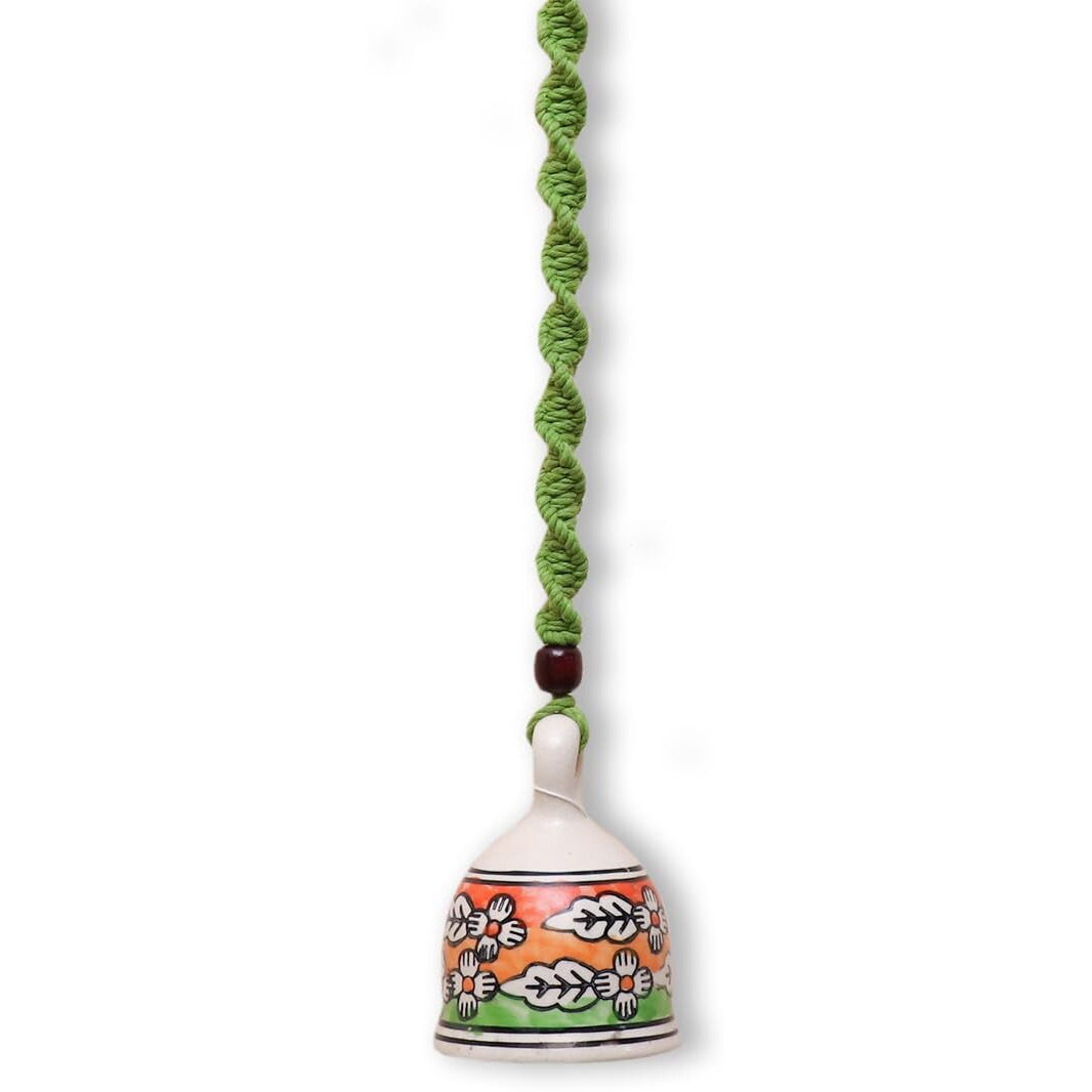 Gathari Macrame Ceramic Bells Bohemian Home Wall Dcor Handmade Home Wall Decor,Decorate Your Room, Home Decor Item for Room (Green, Single)