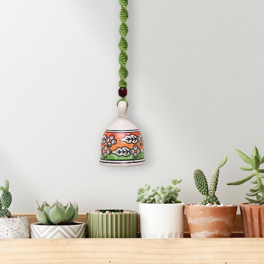 Gathari Macrame Ceramic Bells Bohemian Home Wall Dcor Handmade Home Wall Decor,Decorate Your Room, Home Decor Item for Room (Green, Single)
