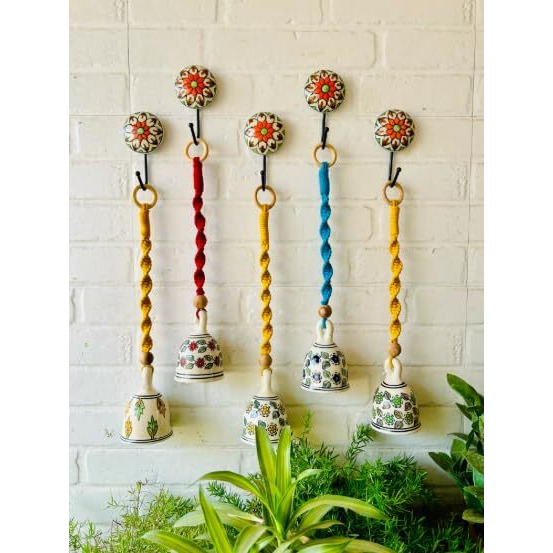 Gathari Macrame Ceramic Bells Bohemian Home Wall Dcor Handmade Home Wall Decor,Decorate Your Room, Home Decor Item for Room (Multi, 5)