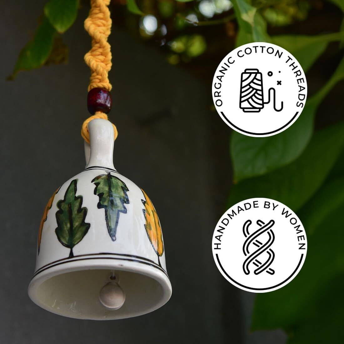Gathari Macrame Ceramic Bells Bohemian Home Wall Dcor Handmade Home Wall Decor,Decorate Your Room, Home Decor Item for Room (Multi, 5)