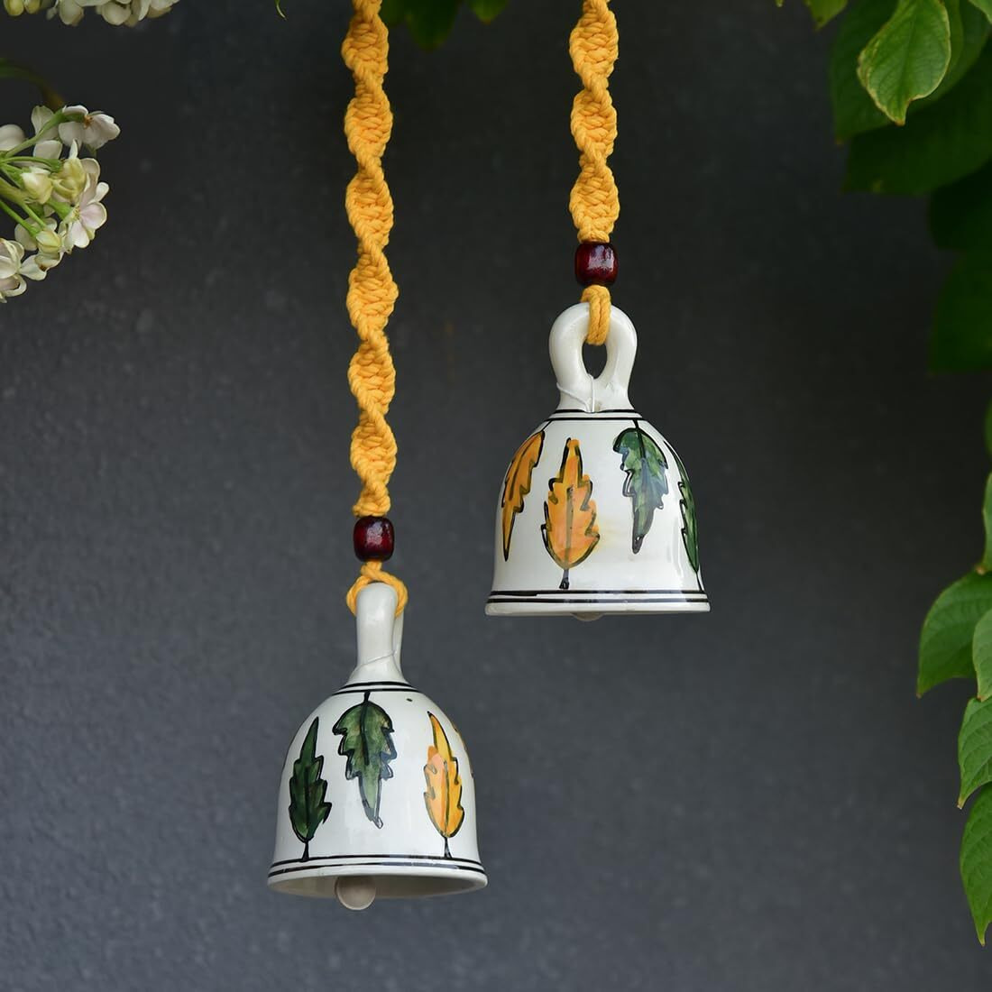 Gathari Macrame Ceramic Bells Bohemian Home Wall Dcor Handmade Home Wall Decor,Decorate Your Room, Home Decor Item for Room (Multi, 5)