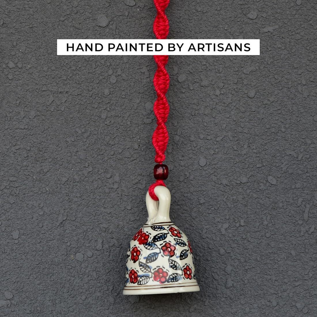 Gathari Macrame Ceramic Bells Bohemian Home Wall Dcor Handmade Home Wall Decor,Decorate Your Room, Home Decor Item for Room (Red, Single)