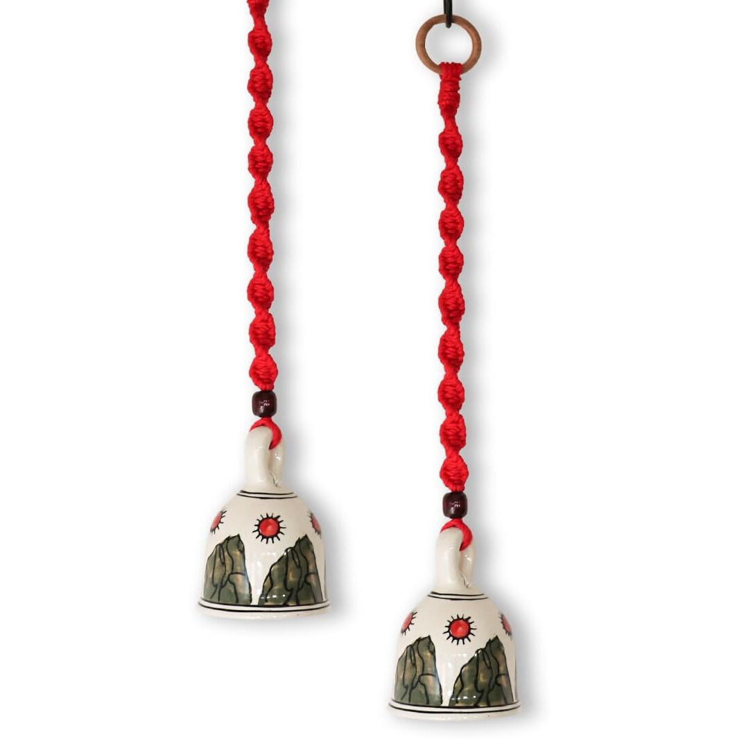 Gathari Macrame Ceramic Bells Bohemian Home Wall Dcor Handmade Home Wall Decor,Decorate Your Room, Home Decor Item 0for Room (Red, Set of 2)