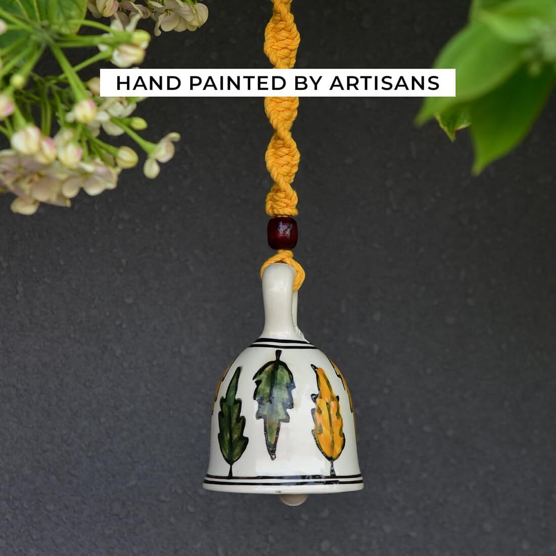 Gathari Macrame Ceramic Bells Bohemian Home Wall Dcor Handmade Home Wall Decor,Decorate Your Room, Home Decor Item for Room (Yellow, 2)